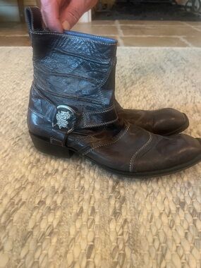 Mark Nason Dark Brown Leather Harness Boots with Silver Buckle-sz 11